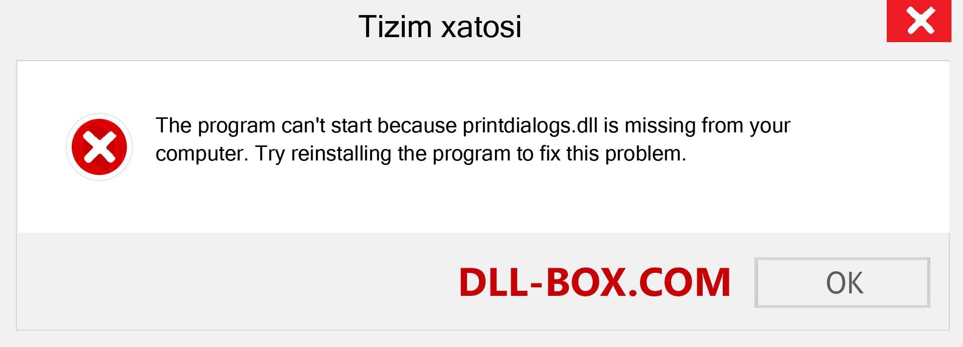 printdialogs.dll fayli yo'qolganmi?. Windows 7, 8, 10 uchun yuklab olish - Windowsda printdialogs dll etishmayotgan xatoni tuzating, rasmlar, rasmlar